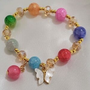 🦋 Fashion Boho Butterfly Glass Beaded Stretch Bracelet – Colorful Cute Jewelry